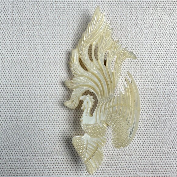 Vintage Carved Mother Of Pearl Rooster Brooch 2 5/8" - Picture 5 of 10